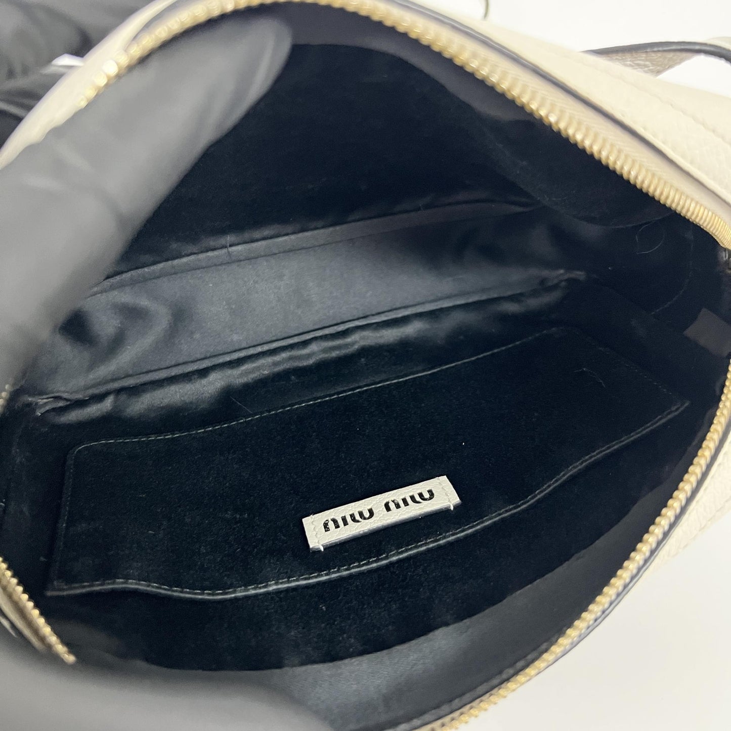 Miu Miu logo print jacquard and leather shoulder bag
