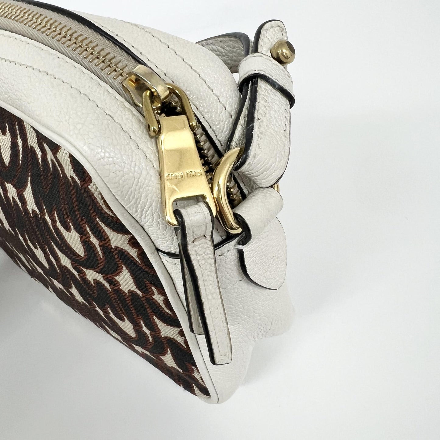 Miu Miu logo print jacquard and leather shoulder bag