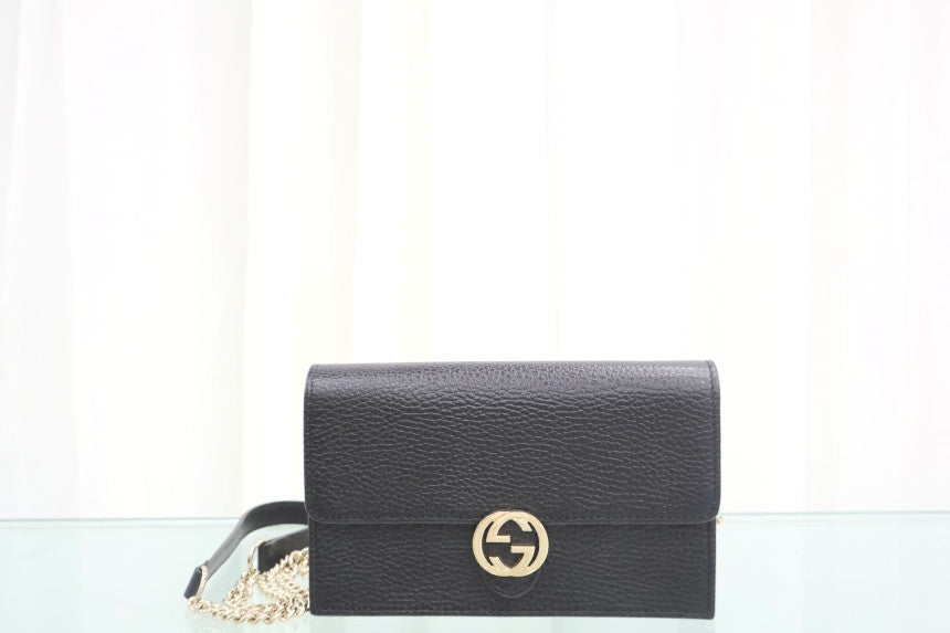 Interlocking GG Chain Mini Cross Shoulder Bag Black 615523