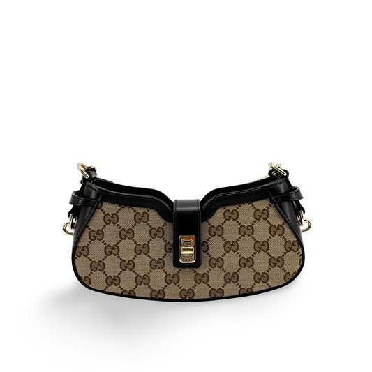 Gucci GG Supreme Turnlock Mini Shoulder Bag Brown Black