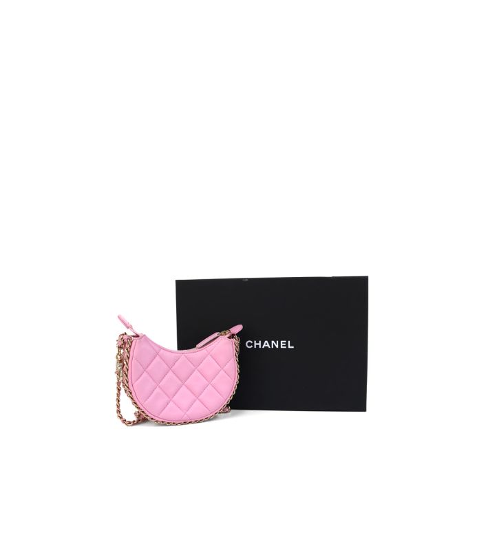 Chanel Pink Leather Mini Half Moon Crossbody Bag