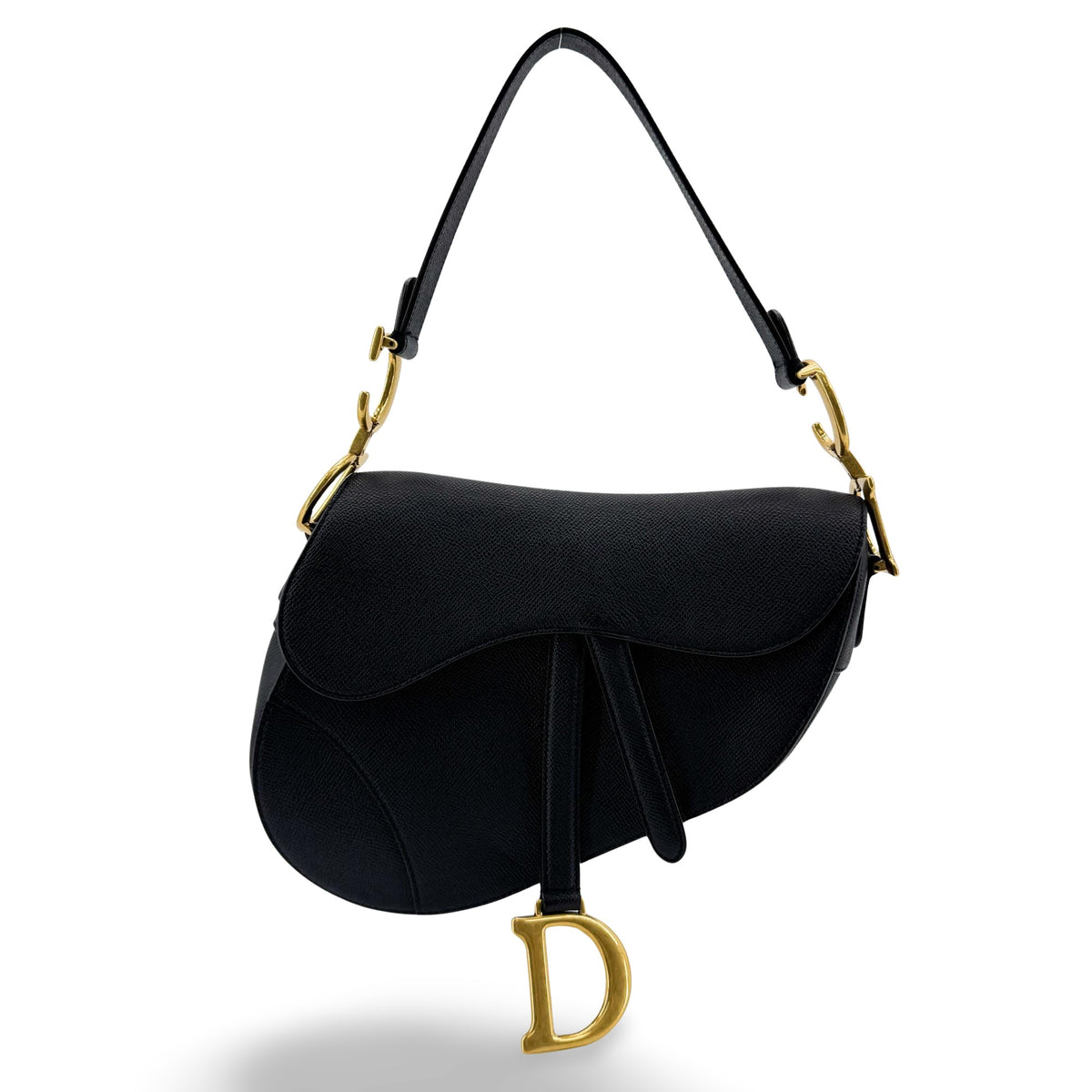 Dior Medium Saddle Bag Grained Calfskin Black Gold Hardware