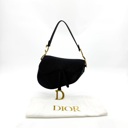 Dior Medium Saddle Bag Grained Calfskin Black Gold Hardware