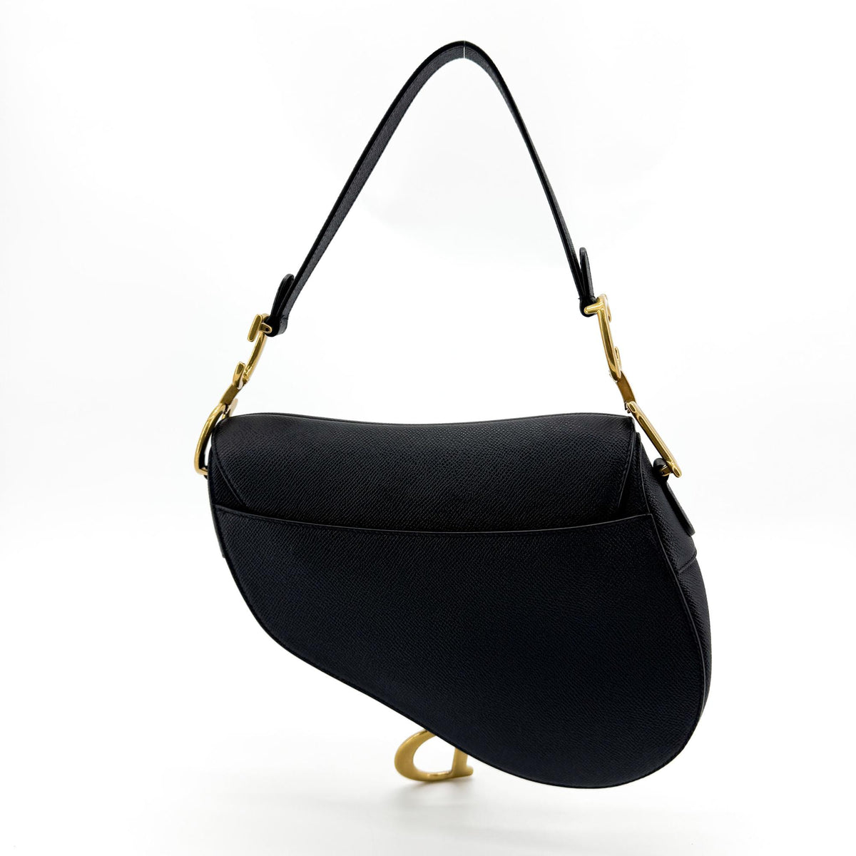 Dior Medium Saddle Bag Grained Calfskin Black Gold Hardware