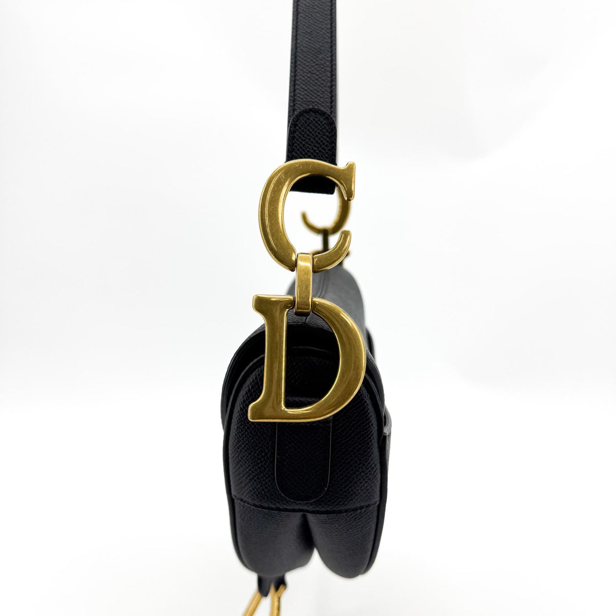 Dior Medium Saddle Bag Grained Calfskin Black Gold Hardware