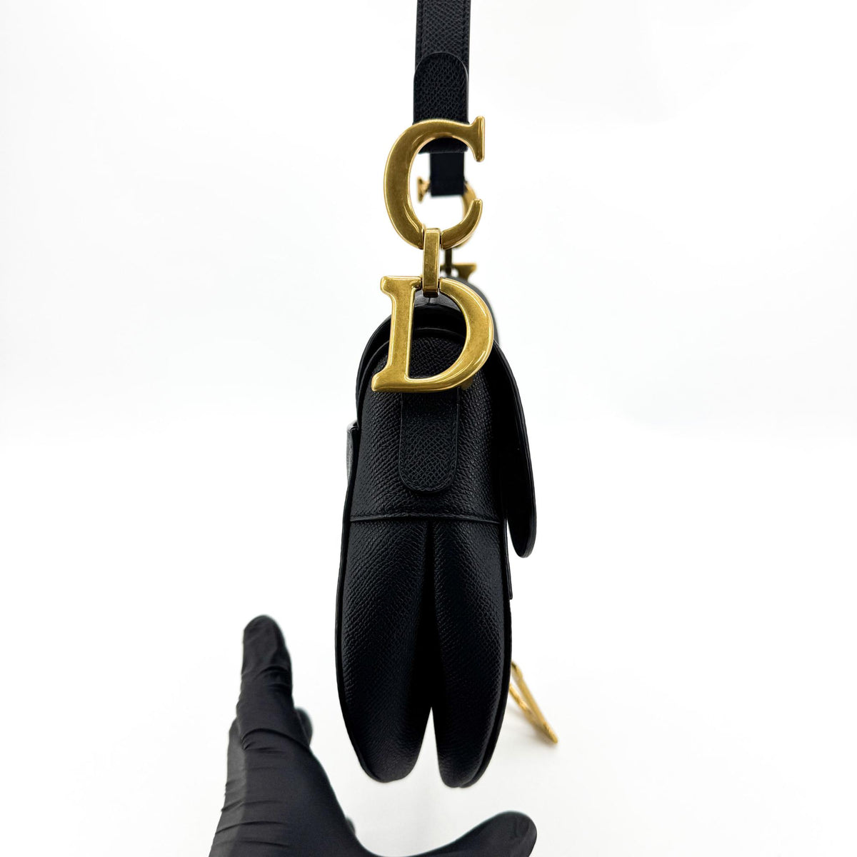 Dior Medium Saddle Bag Grained Calfskin Black Gold Hardware