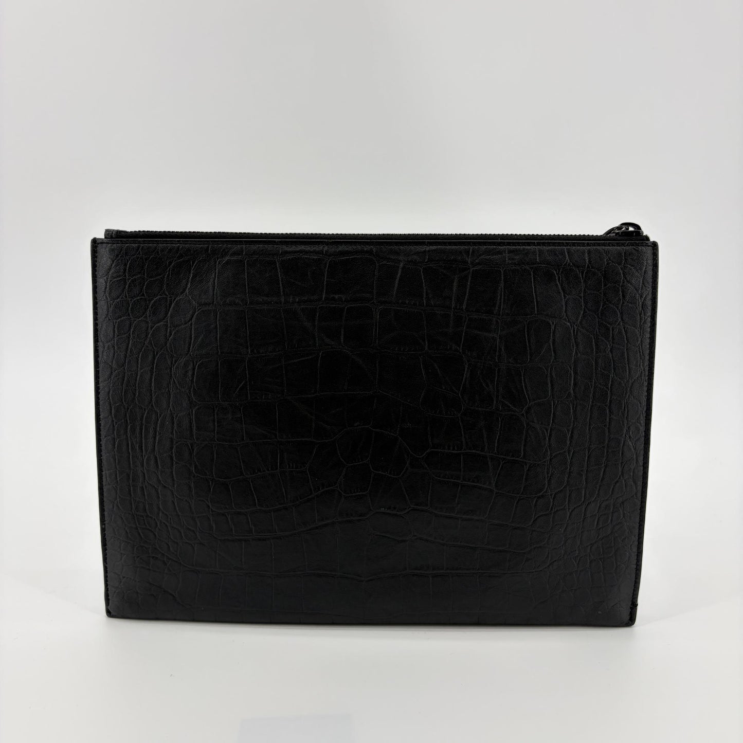 Saint Laurent Monogram Crocodile Embossed Leather Document Holder Black