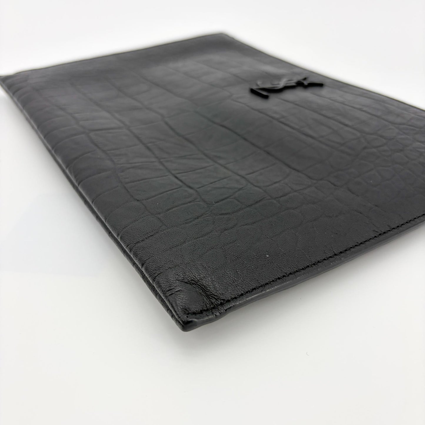 Saint Laurent Monogram Crocodile Embossed Leather Document Holder Black