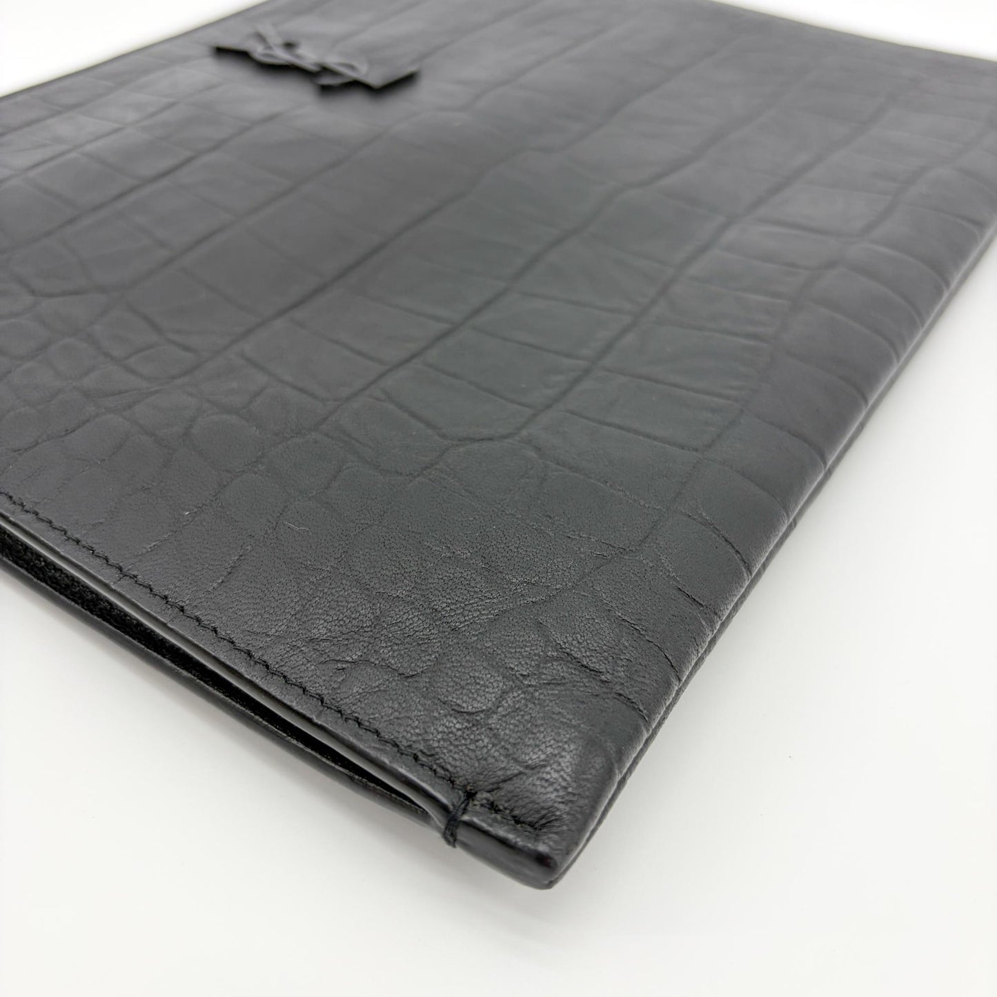 Saint Laurent Monogram Crocodile Embossed Leather Document Holder Black