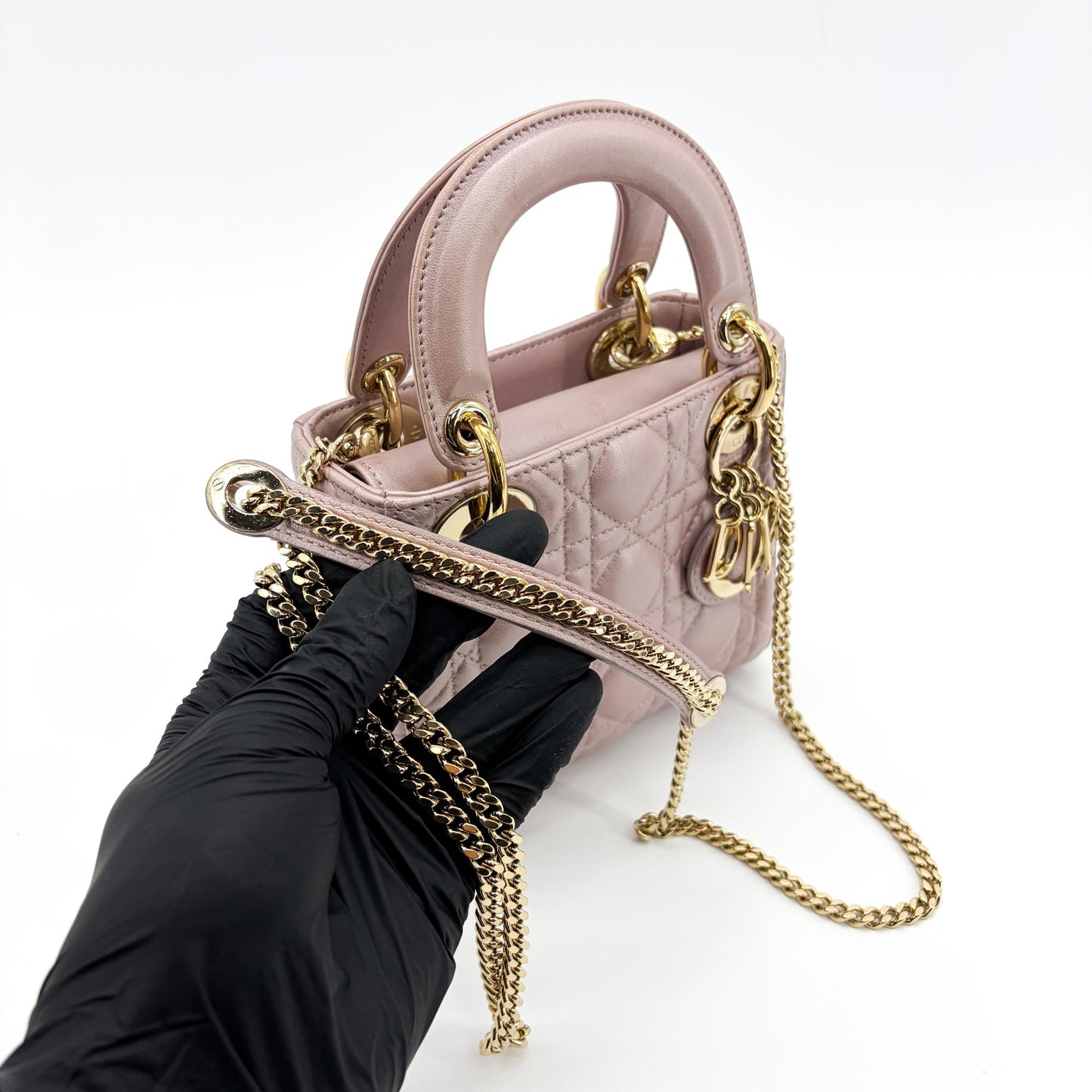 Dior Mini Lady Dior Bag Antique Pink Lambskin Gold Hardware