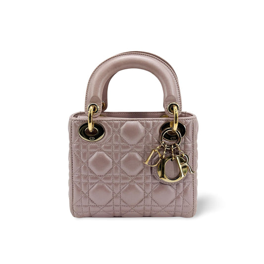 Dior Mini Lady Dior Bag Antique Pink Lambskin Gold Hardware
