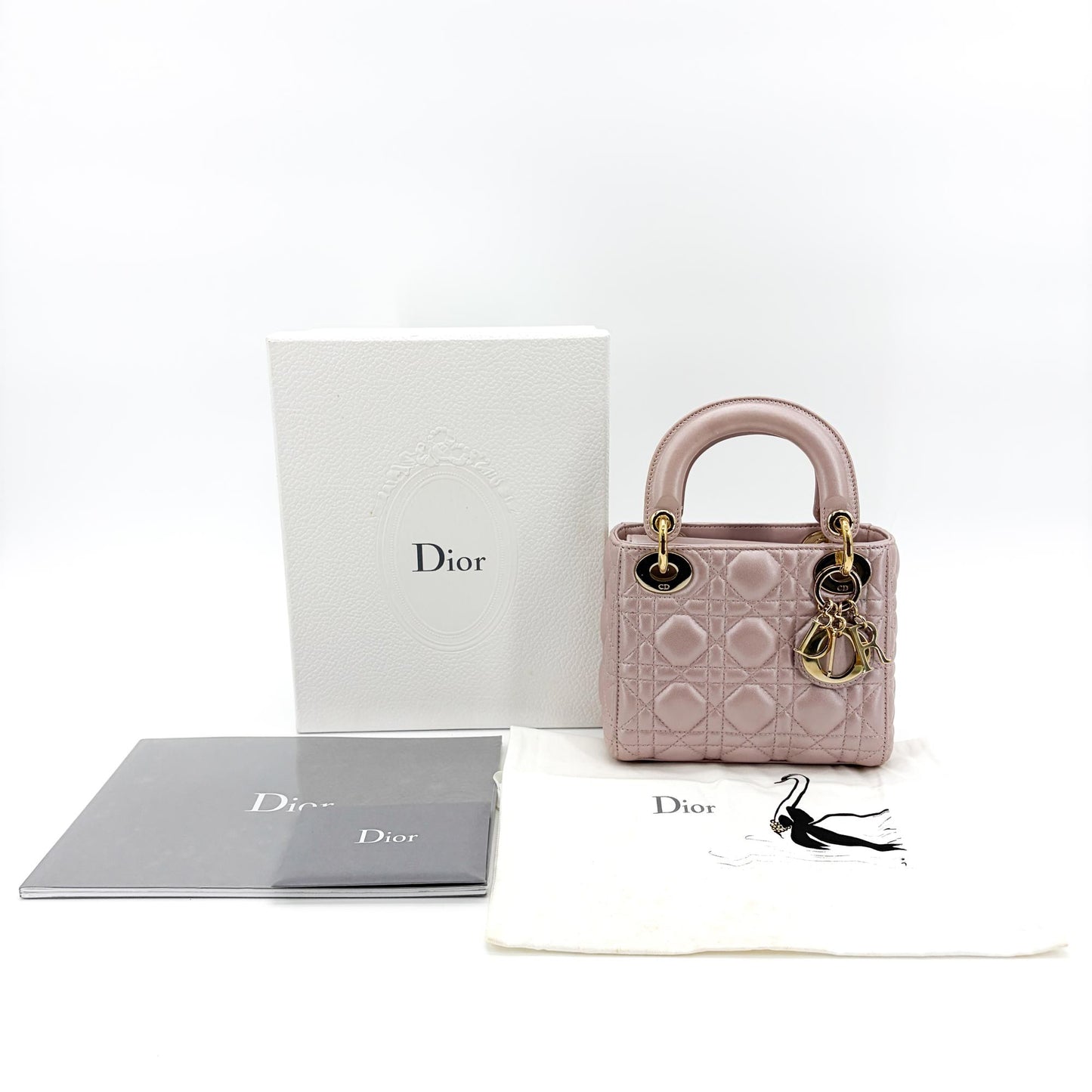 Dior Mini Lady Dior Bag Antique Pink Lambskin Gold Hardware