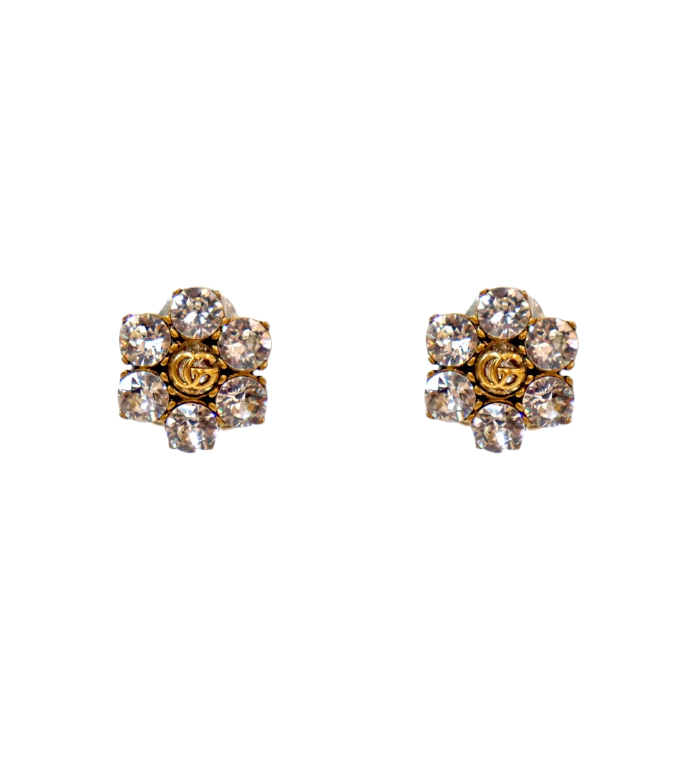Gucci Crystal Double G Gold Earrings