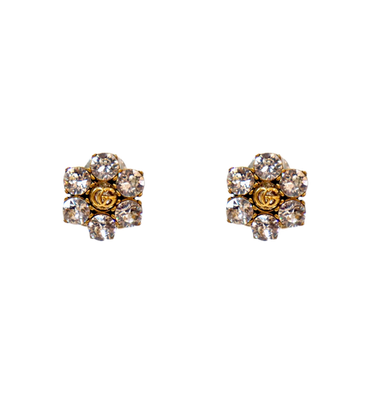 Gucci Crystal Double G Gold Earrings