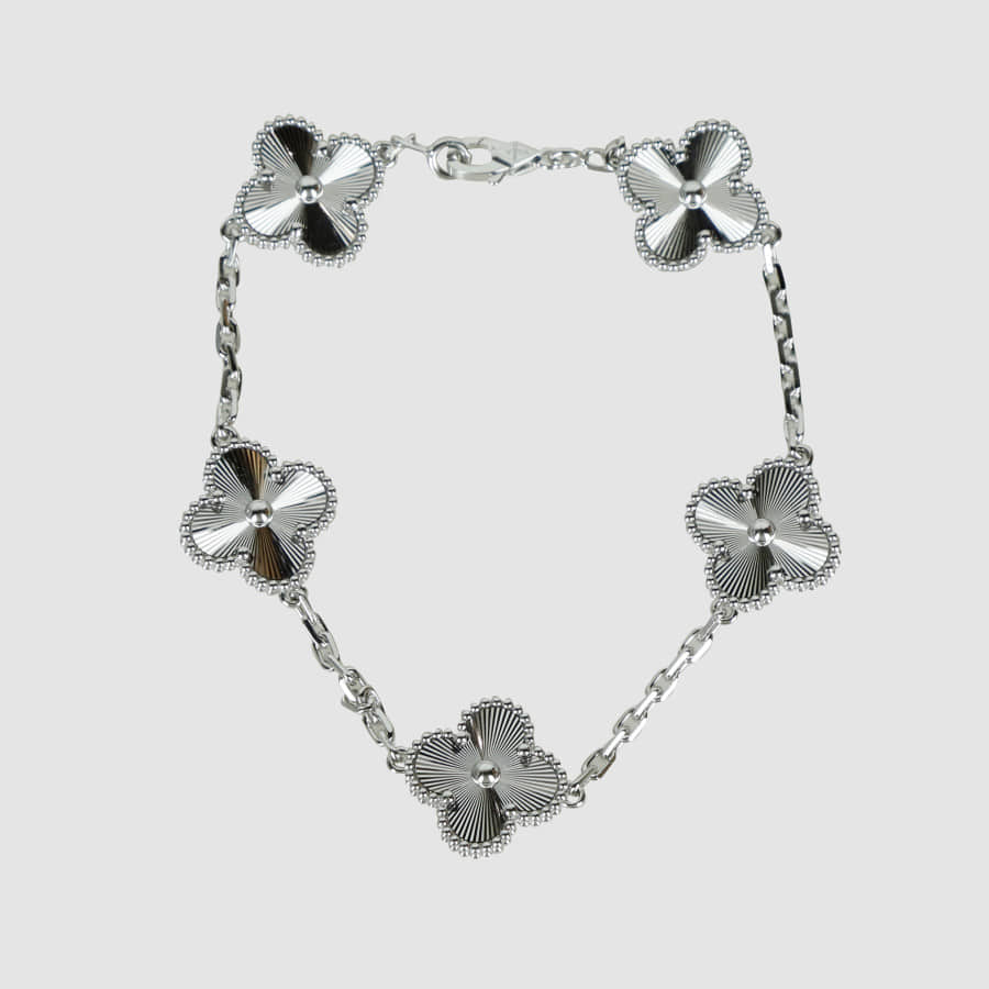 Van Cleef & Arpels Vintage Alhambra Guilloche 5-Motif White Gold Bracelet
