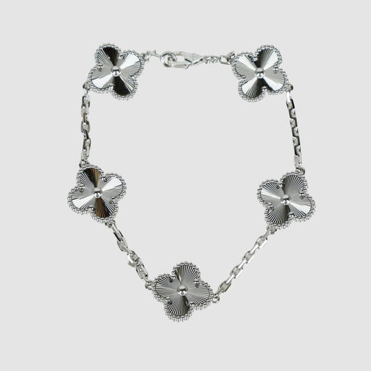 Van Cleef & Arpels Vintage Alhambra Guilloche 5-Motif White Gold Bracelet