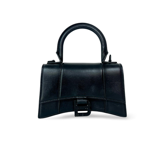 Balenciaga XS Hourglass Top Handle Bag Black Crystal Logo