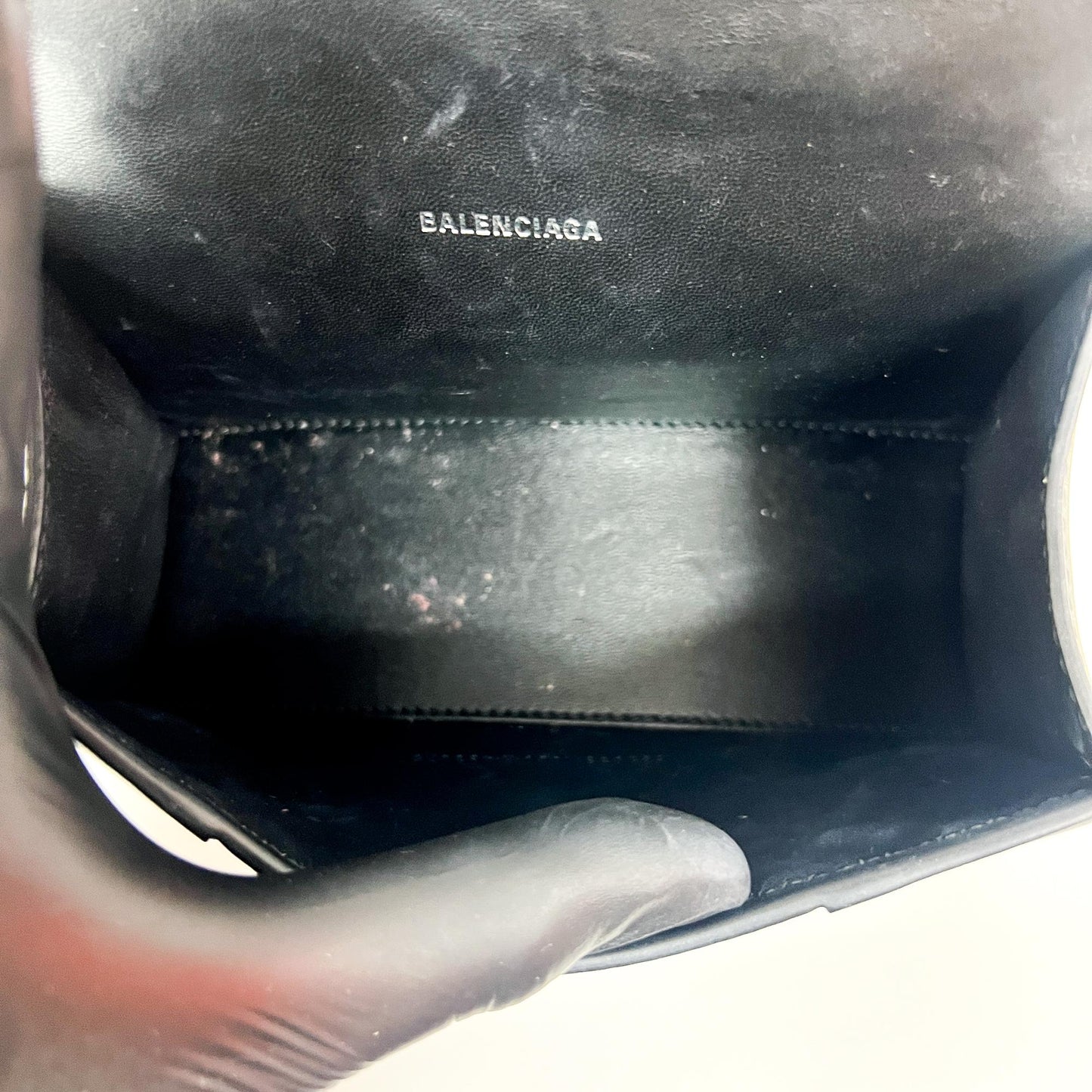 Balenciaga XS Hourglass Top Handle Bag Black Crystal Logo