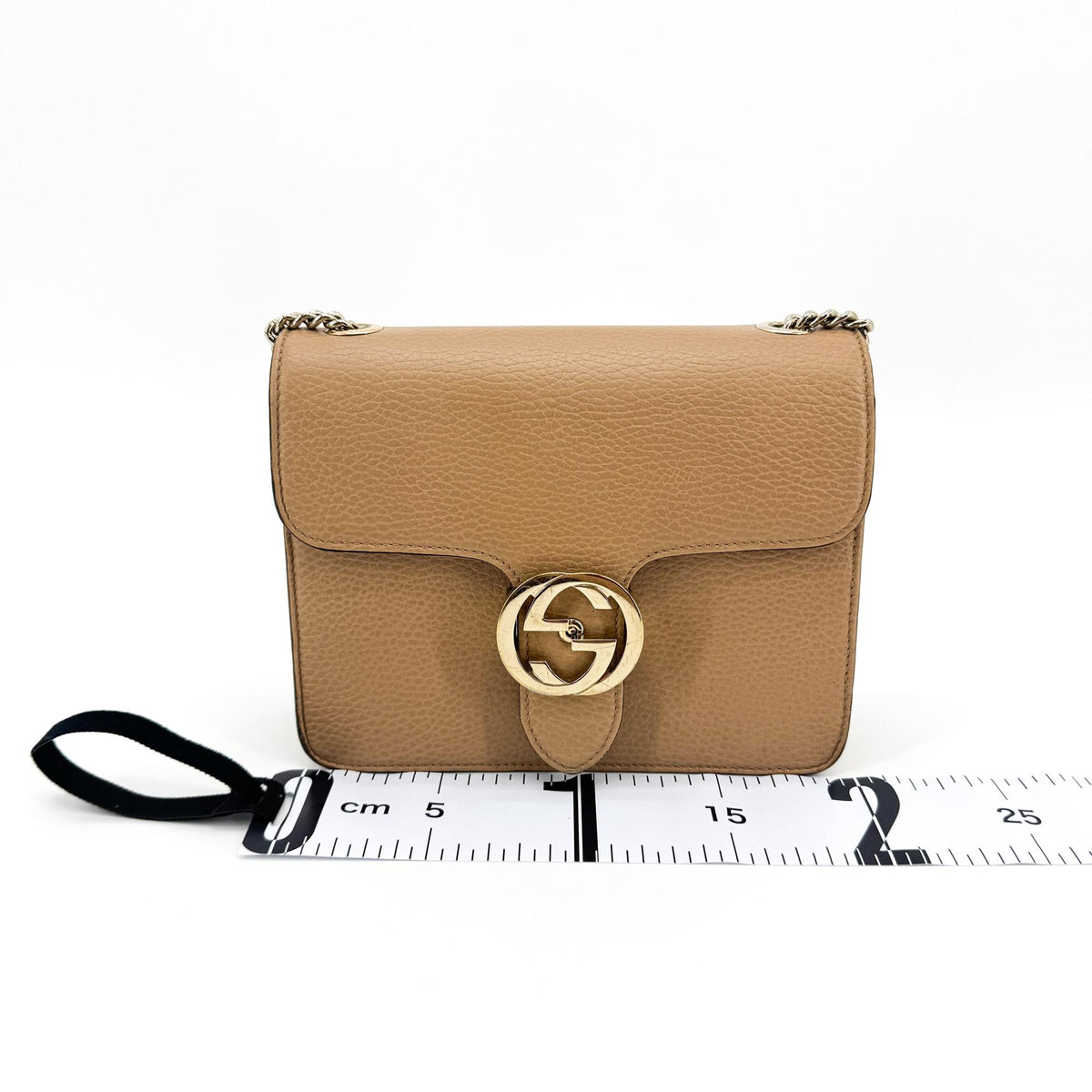 Gucci Interlocking G Chain Crossbody Bag Small Camel
