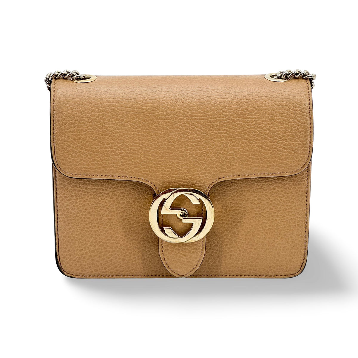Gucci Interlocking G Chain Crossbody Bag Small Camel