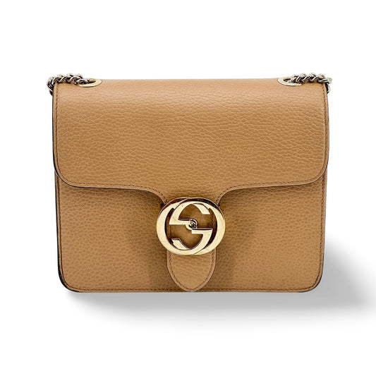 Gucci Interlocking G Chain Crossbody Bag Small Camel