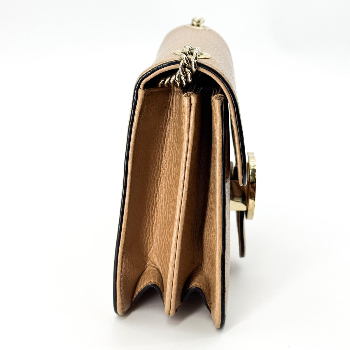 Gucci Interlocking G Chain Crossbody Bag Small Camel