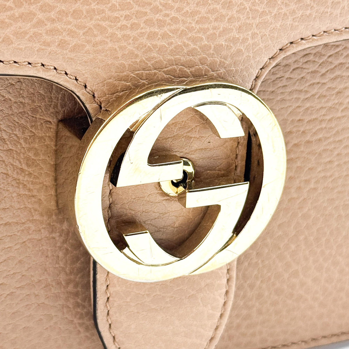 Gucci Interlocking G Chain Crossbody Bag Small Camel