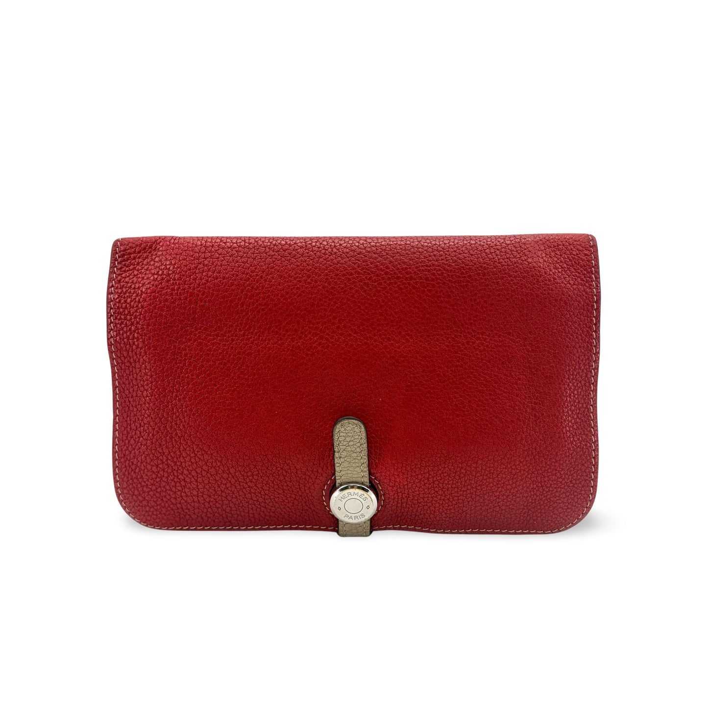 Hermès Dogon Duo Wallet Rouge Kazak & Etoupe Silver Hardware