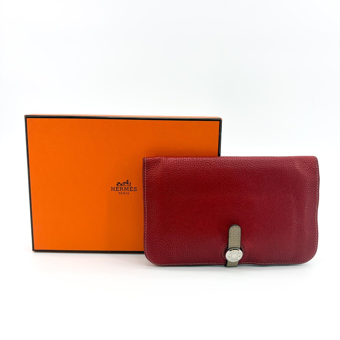 Hermès Dogon Duo Wallet Rouge Kazak & Etoupe Silver Hardware