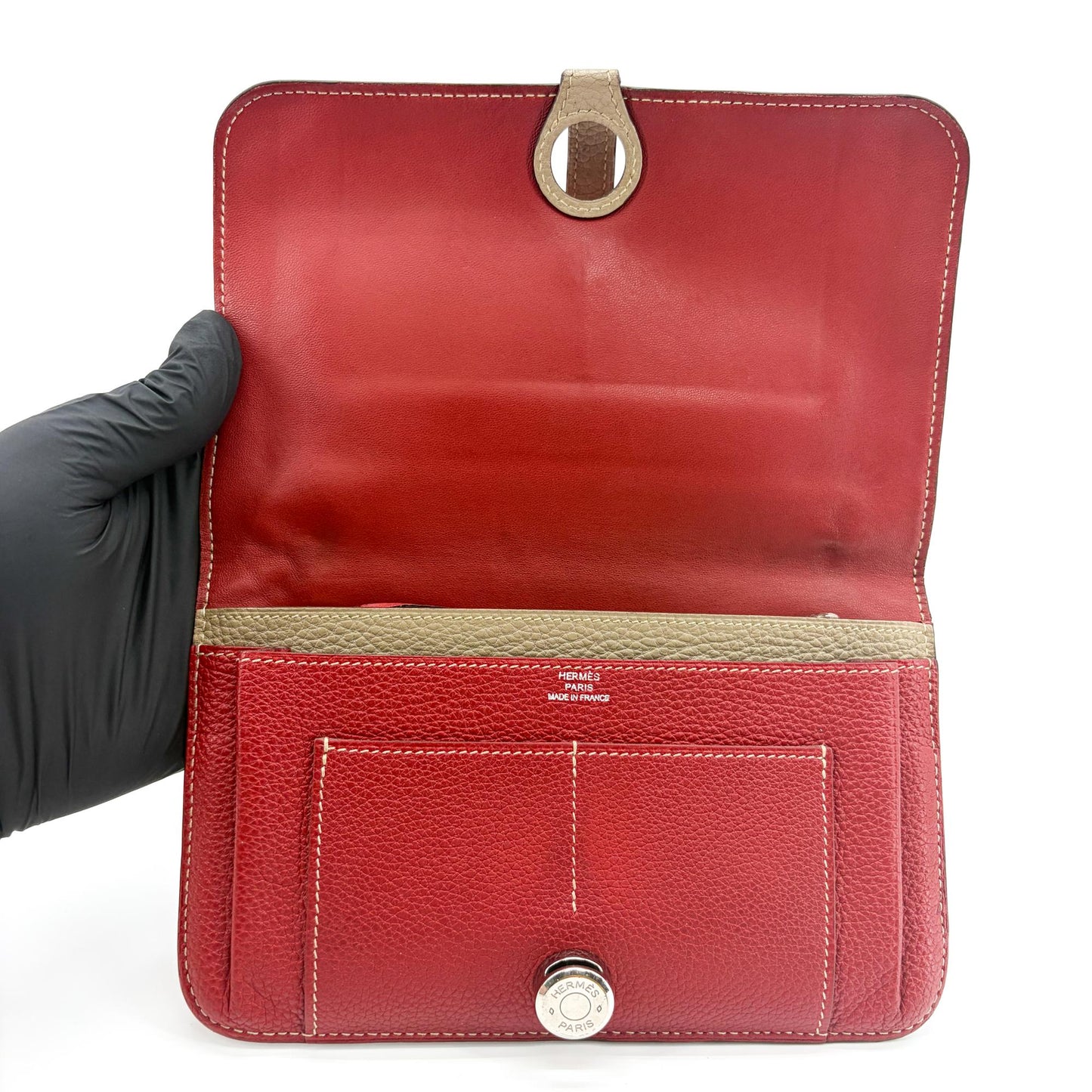 Hermès Dogon Duo Wallet Rouge Kazak & Etoupe Silver Hardware