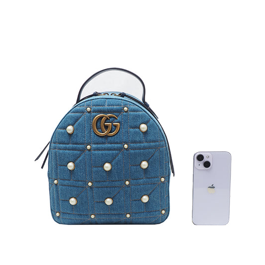 Gucci 476671 Marmont Denim Pearl Backpack