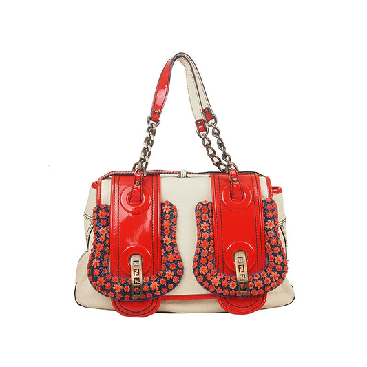 Fendi 8BN165 Patent Trimmed Cubic B Bag Tote Bag