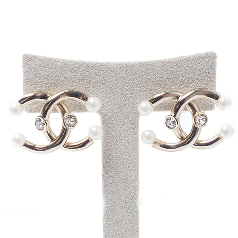 Chanel AB6615 CC Logo Pearlstone Earrings
