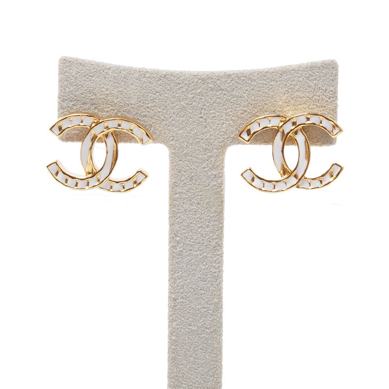 Chanel AB9958 CC Logo Gold Striped Earrings