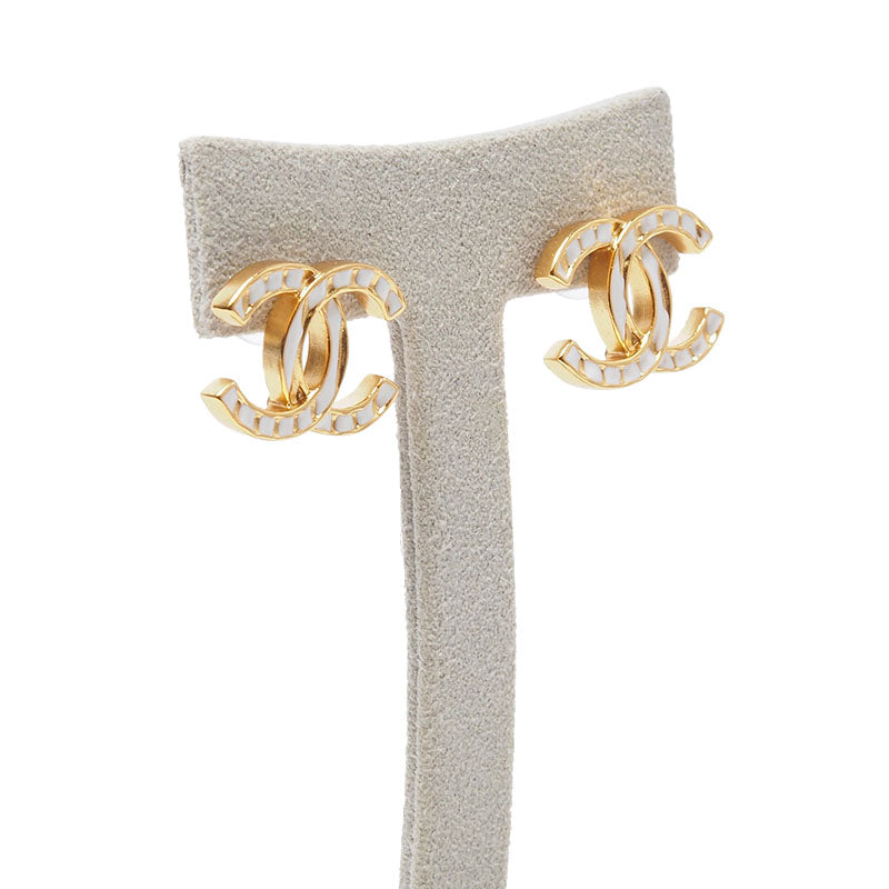 Chanel AB9958 CC Logo Gold Striped Earrings