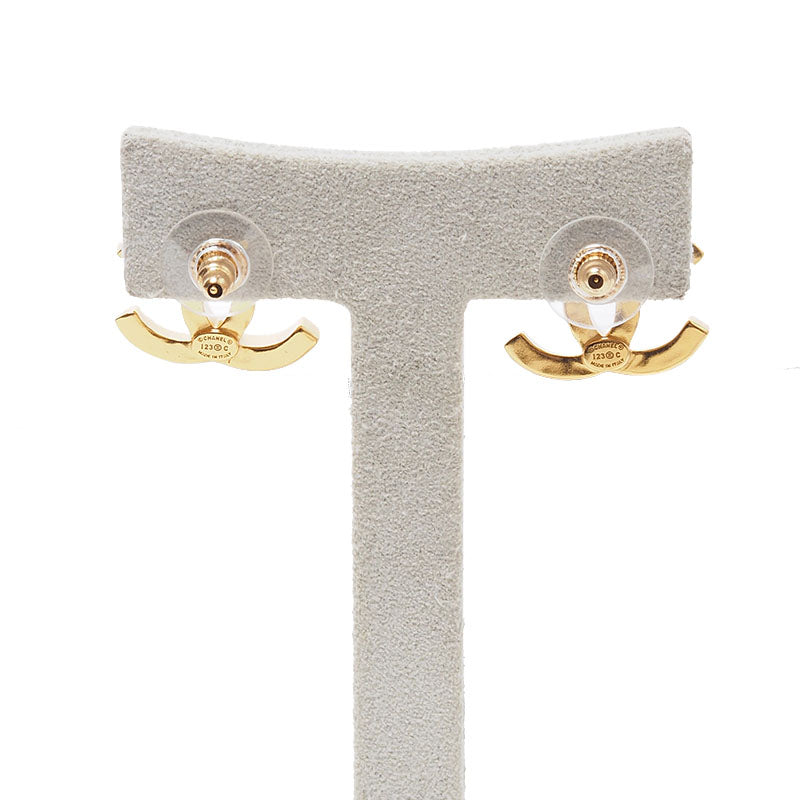 Chanel AB9958 CC Logo Gold Striped Earrings