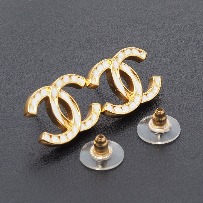 Chanel AB9958 CC Logo Gold Striped Earrings