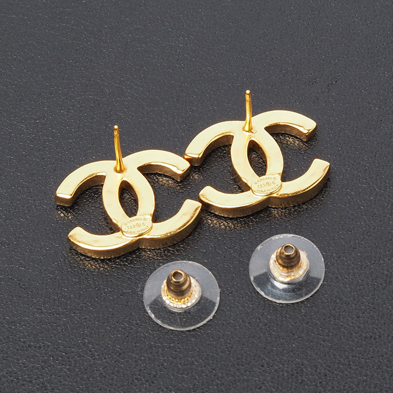 Chanel AB9958 CC Logo Gold Striped Earrings