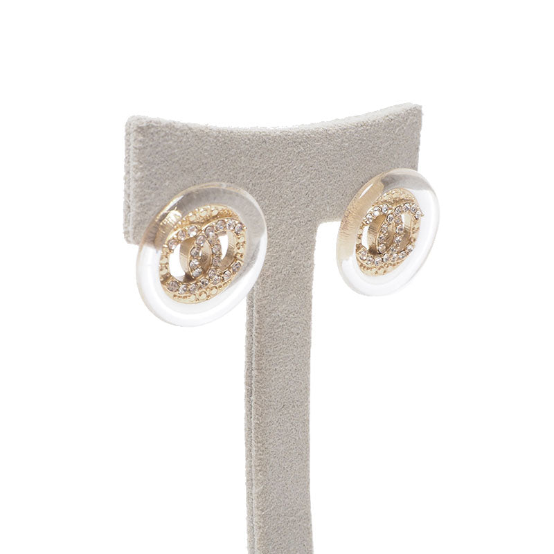 Chanel CC Logo Round Cubic Earrings