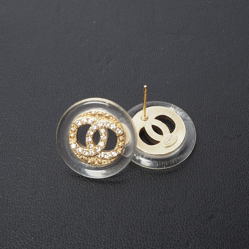 Chanel CC Logo Round Cubic Earrings