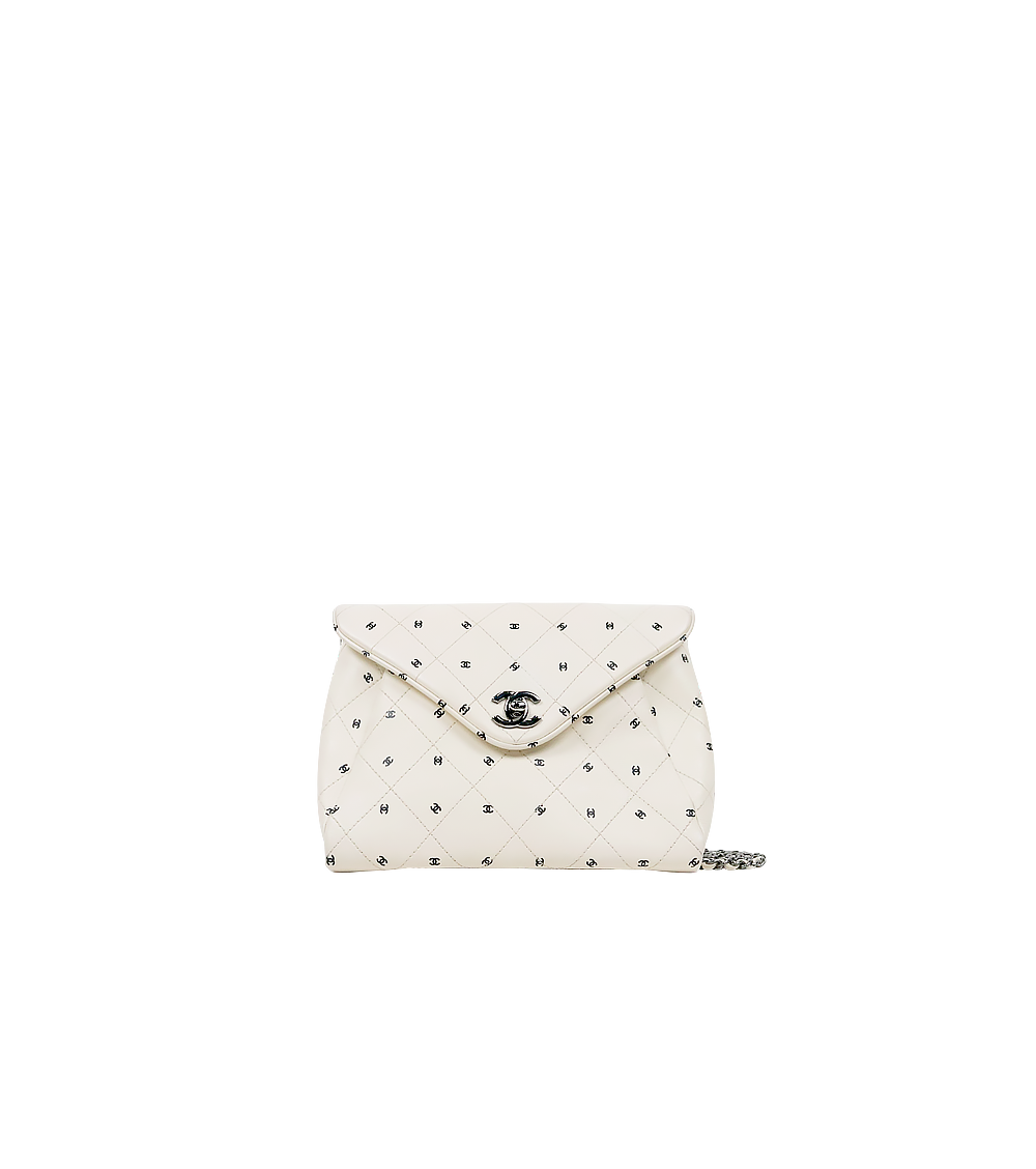 Chanel White Logo Quilted CC Chain Shoulder Bag with Built-in Chip