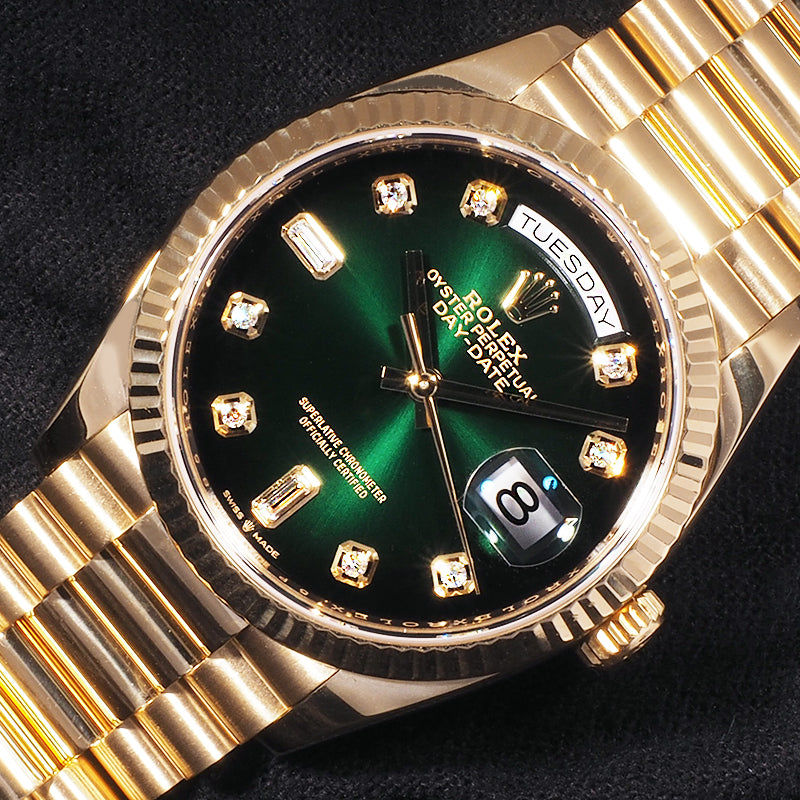 Rolex 128238 Day-Date Gold Green Ombre Diamond Watch