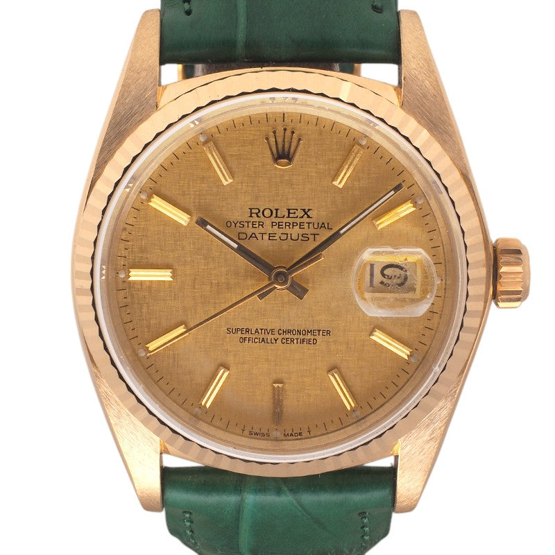 Rolex 16018 Yellow Gold Dayjust Leather Band Watch