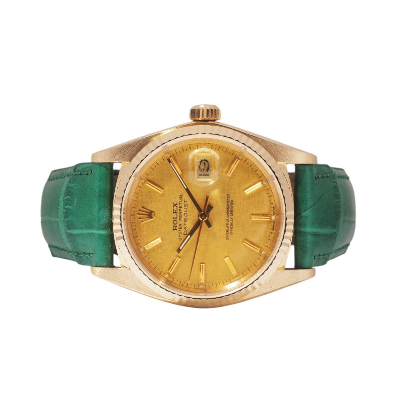 Rolex 16018 Yellow Gold Dayjust Leather Band Watch