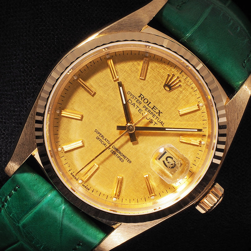 Rolex 16018 Yellow Gold Dayjust Leather Band Watch