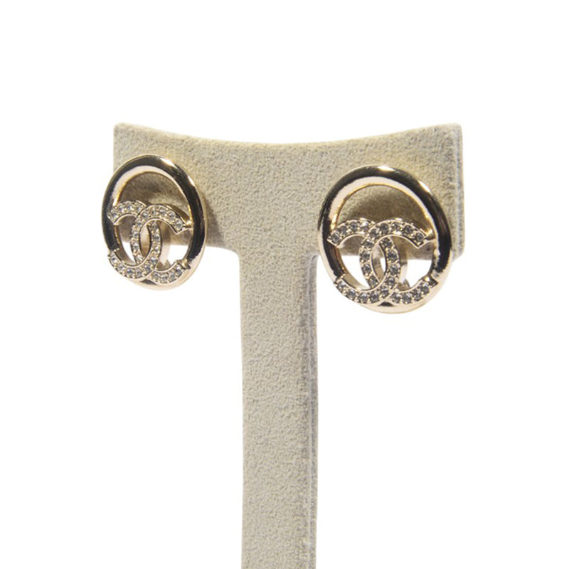 Chanel AB7635 Crystal CC Circle Earrings