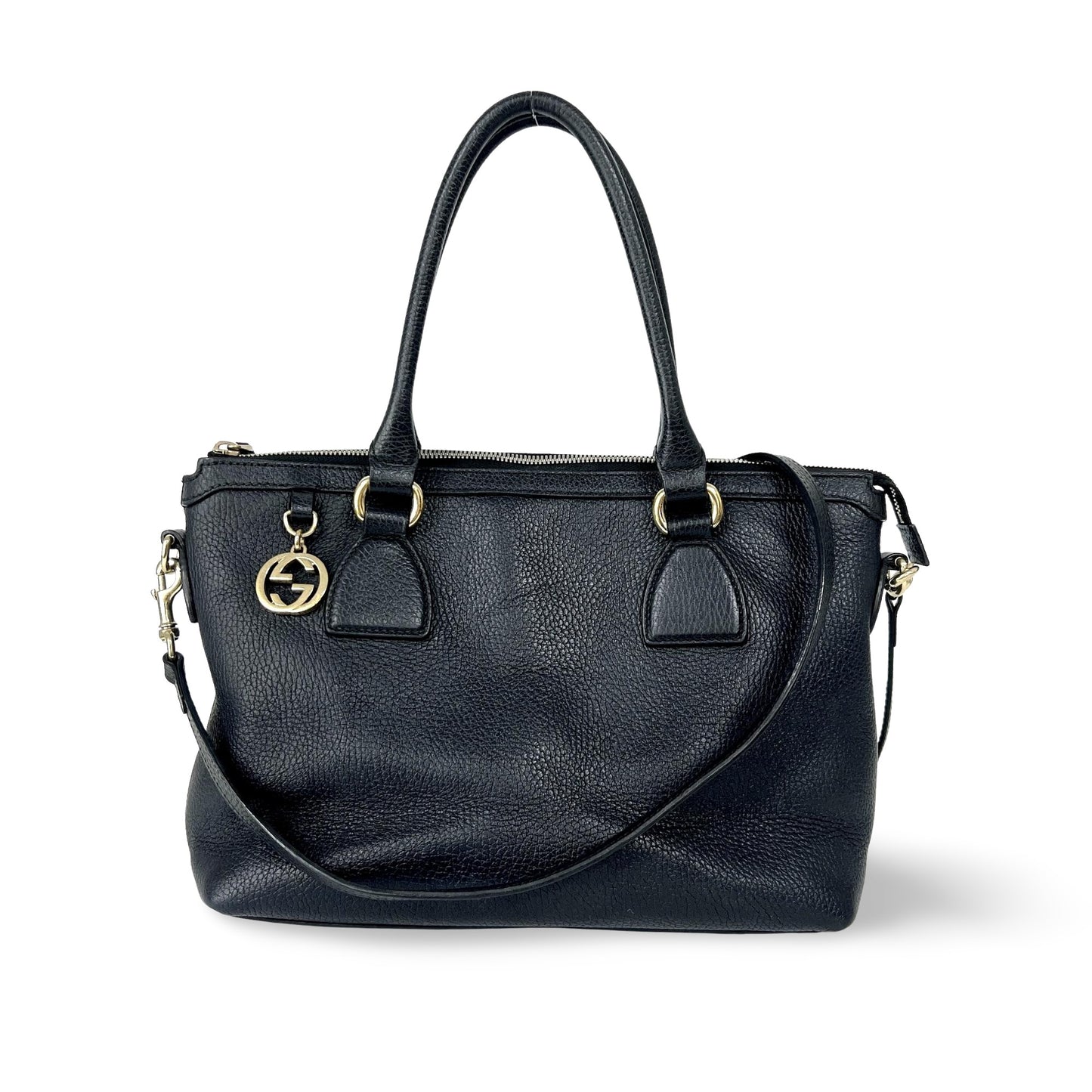 Gucci Interlocking G Medium Pebble Leather Tote Bag Black