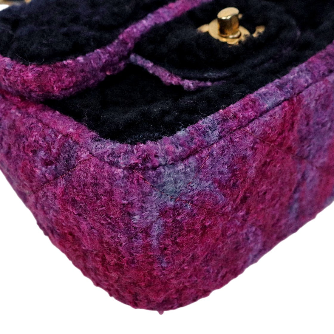 Chanel Black and Purple Shearling Flap Crossbody Bag
