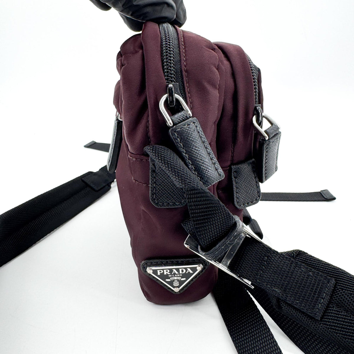Prada Tessuto Nylon Belt Bag Burgundy