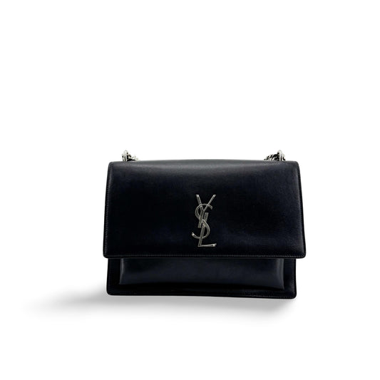 Saint Laurent Medium Sunset Crossbody Bag Black with Silver Hardware